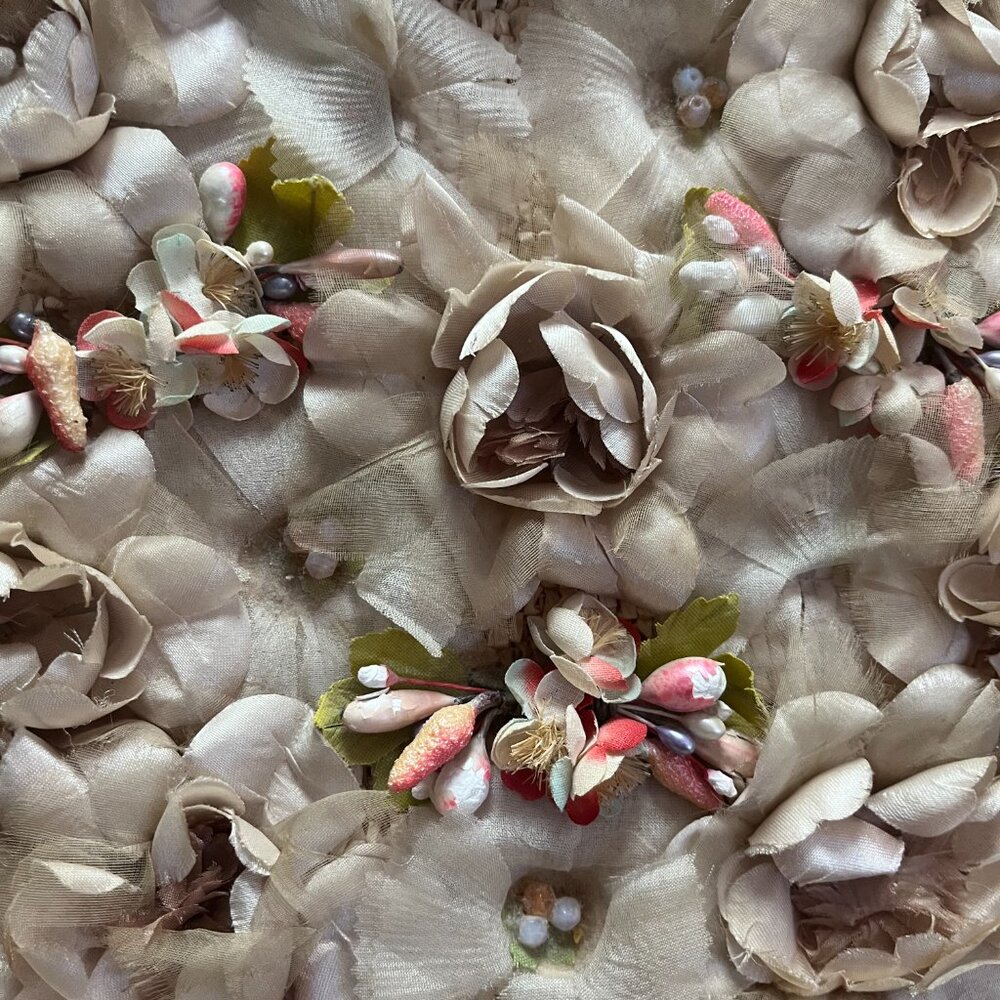 Vintage Flower Embellished Lined Straw Handbag Purse - Picture 3 of 11